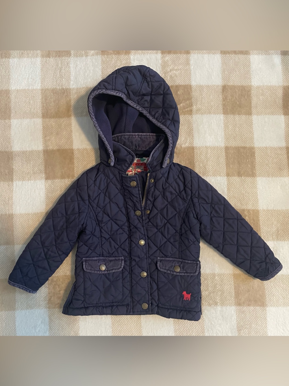 Mini Boden Kids 1.5-2 Years Corduroy Accents Quilted Hooded Jacket - Navy